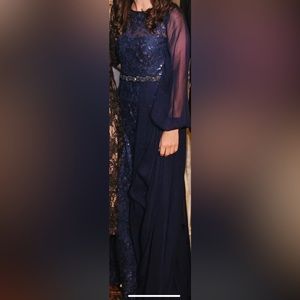 Teri Jon Formal lace gown with illusion overlay. navy dress size 2.